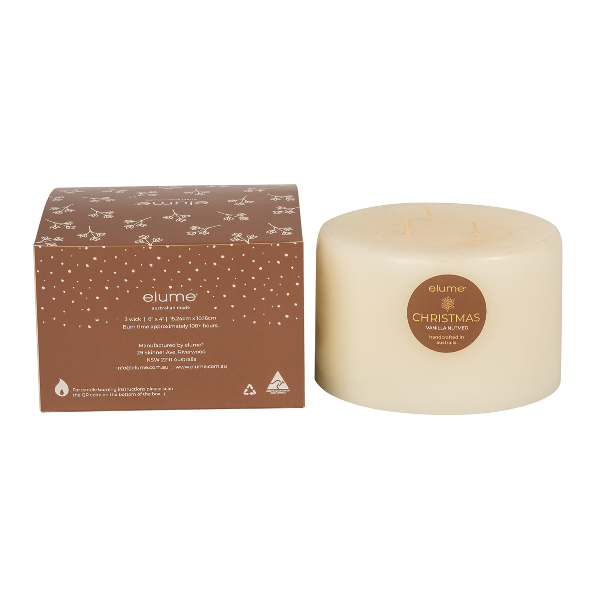 Elume Pillar Cinnamon Vanilla Nutmeg 3 Wick Candle - Ginja B